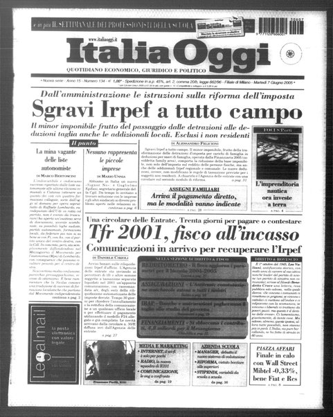 Italia oggi : quotidiano di economia finanza e politica